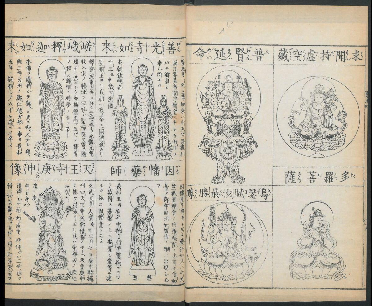 Buddhist Figures and Their Attributes (Zōho shoshū Butsuzō zui) 増補諸宗 佛像図彙, Kino Shūshin 紀秀信 (Japanese, active 1783), Set of five volumes; ink on paper, Japan