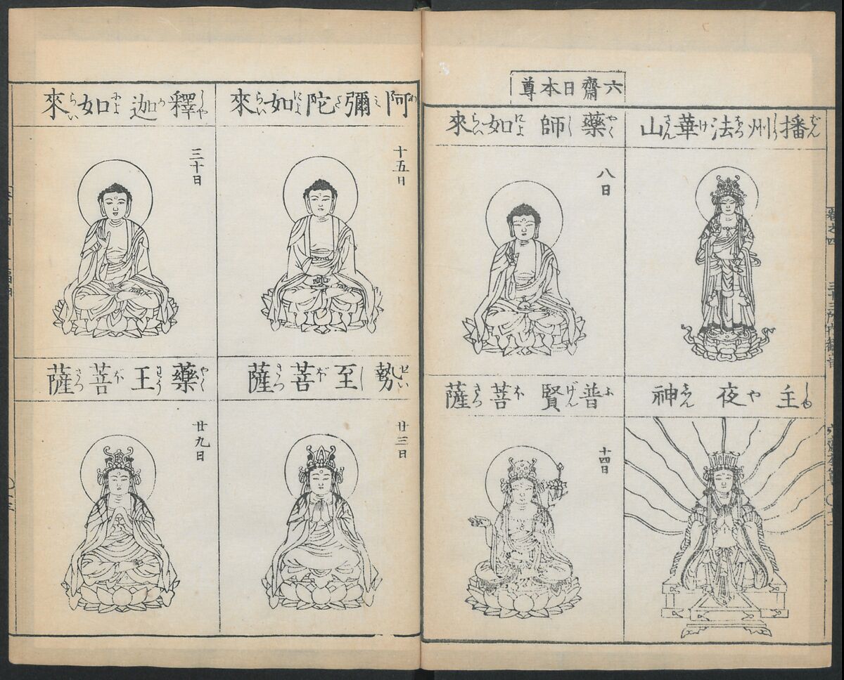 Buddhist Figures and Their Attributes (Zōho shoshū Butsuzō zui) 増補諸宗 佛像図彙, Kino Shūshin 紀秀信 (Japanese, active 1783), Set of five volumes; ink on paper, Japan