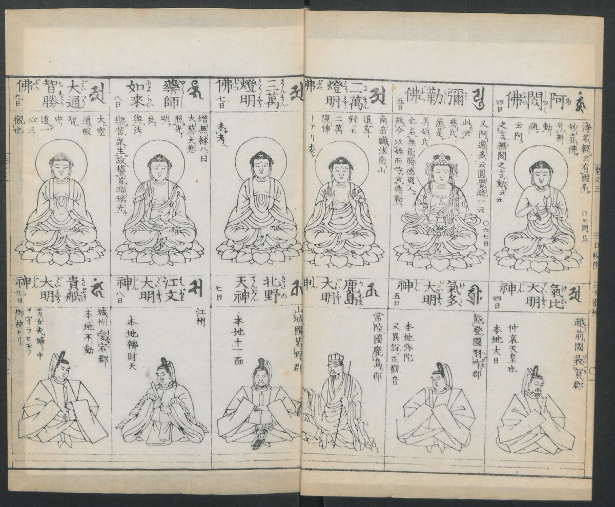 Buddhist Figures and Their Attributes (Zōho shoshū Butsuzō zui) 増補諸宗 佛像図彙, Kino Shūshin 紀秀信 (Japanese, active 1783), Set of five volumes; ink on paper, Japan