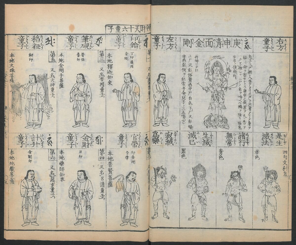 Buddhist Figures and Their Attributes (Zōho shoshū Butsuzō zui) 増補諸宗 佛像図彙, Kino Shūshin 紀秀信 (Japanese, active 1783), Set of five volumes; ink on paper, Japan