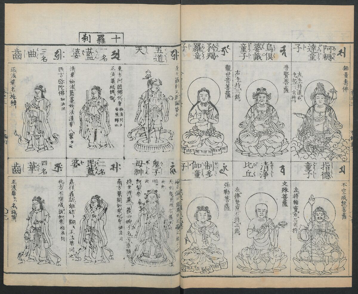 Buddhist Figures and Their Attributes (Zōho shoshū Butsuzō zui) 増補諸宗 佛像図彙, Kino Shūshin 紀秀信 (Japanese, active 1783), Set of five volumes; ink on paper, Japan