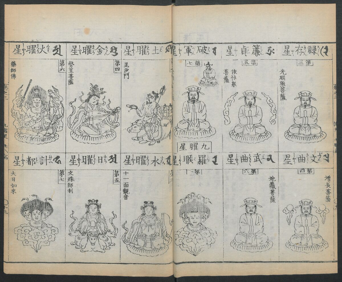 Buddhist Figures and Their Attributes (Zōho shoshū Butsuzō zui) 増補諸宗 佛像図彙, Kino Shūshin 紀秀信 (Japanese, active 1783), Set of five volumes; ink on paper, Japan