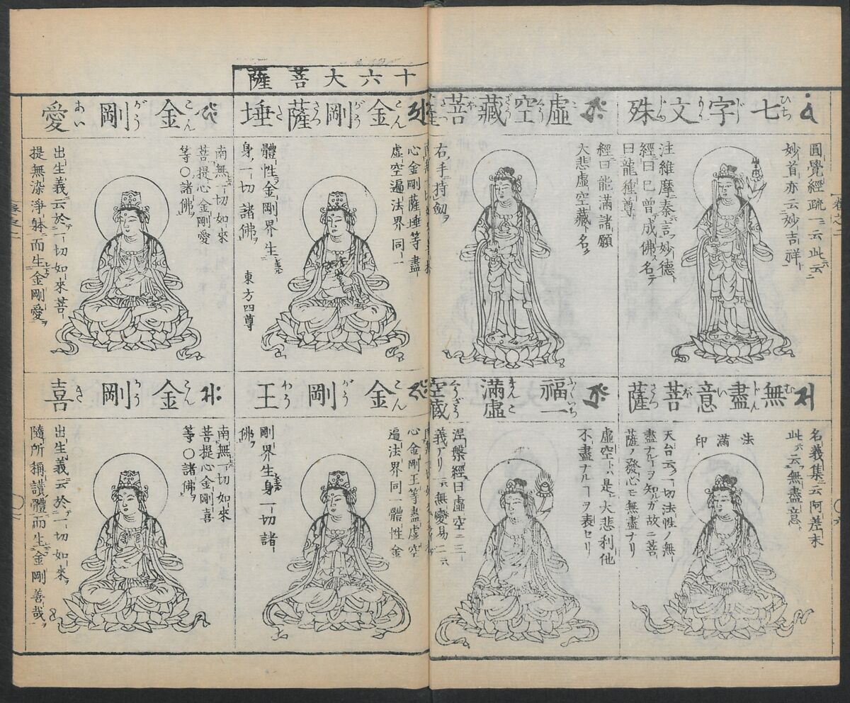 Buddhist Figures and Their Attributes (Zōho shoshū Butsuzō zui) 増補諸宗 佛像図彙, Kino Shūshin 紀秀信 (Japanese, active 1783), Set of five volumes; ink on paper, Japan