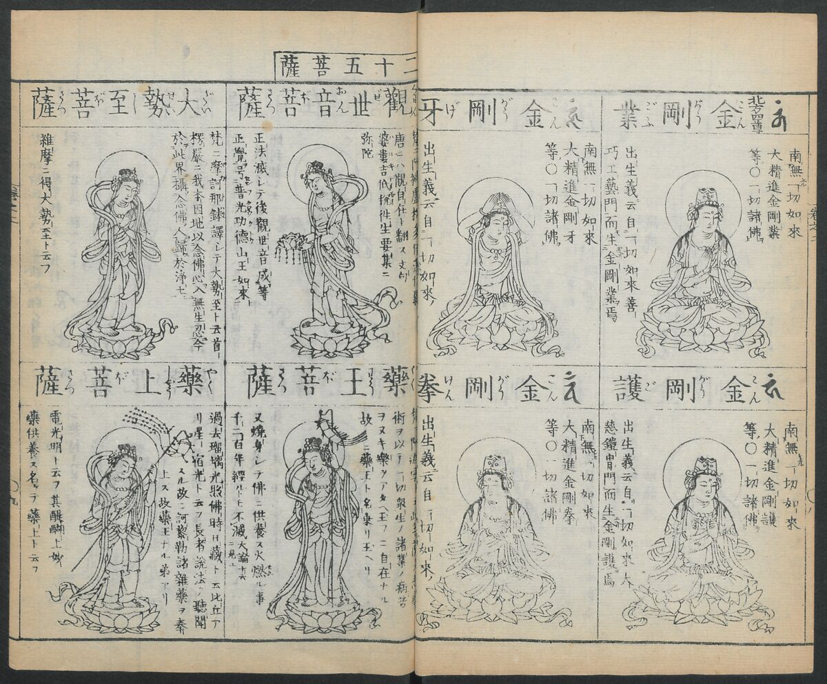 Buddhist Figures and Their Attributes (Zōho shoshū Butsuzō zui) 増補諸宗 佛像図彙, Kino Shūshin 紀秀信 (Japanese, active 1783), Set of five volumes; ink on paper, Japan