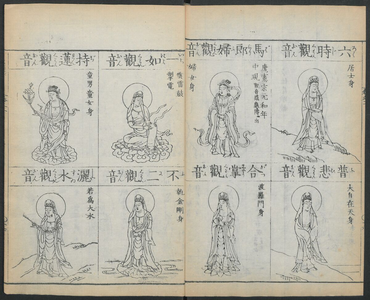 Buddhist Figures and Their Attributes (Zōho shoshū Butsuzō zui) 増補諸宗 佛像図彙, Kino Shūshin 紀秀信 (Japanese, active 1783), Set of five volumes; ink on paper, Japan