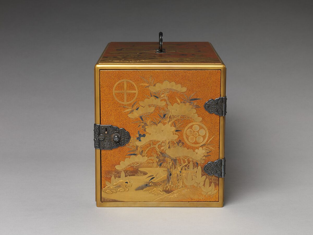 Cabinet with Design of Pine, Bamboo, and Cherry Blossom, Sprinkled gold on lacquer (maki-e), Japan