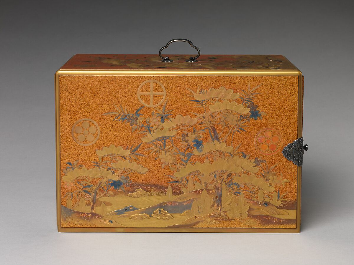 Cabinet with Design of Pine, Bamboo, and Cherry Blossom, Sprinkled gold on lacquer (maki-e), Japan