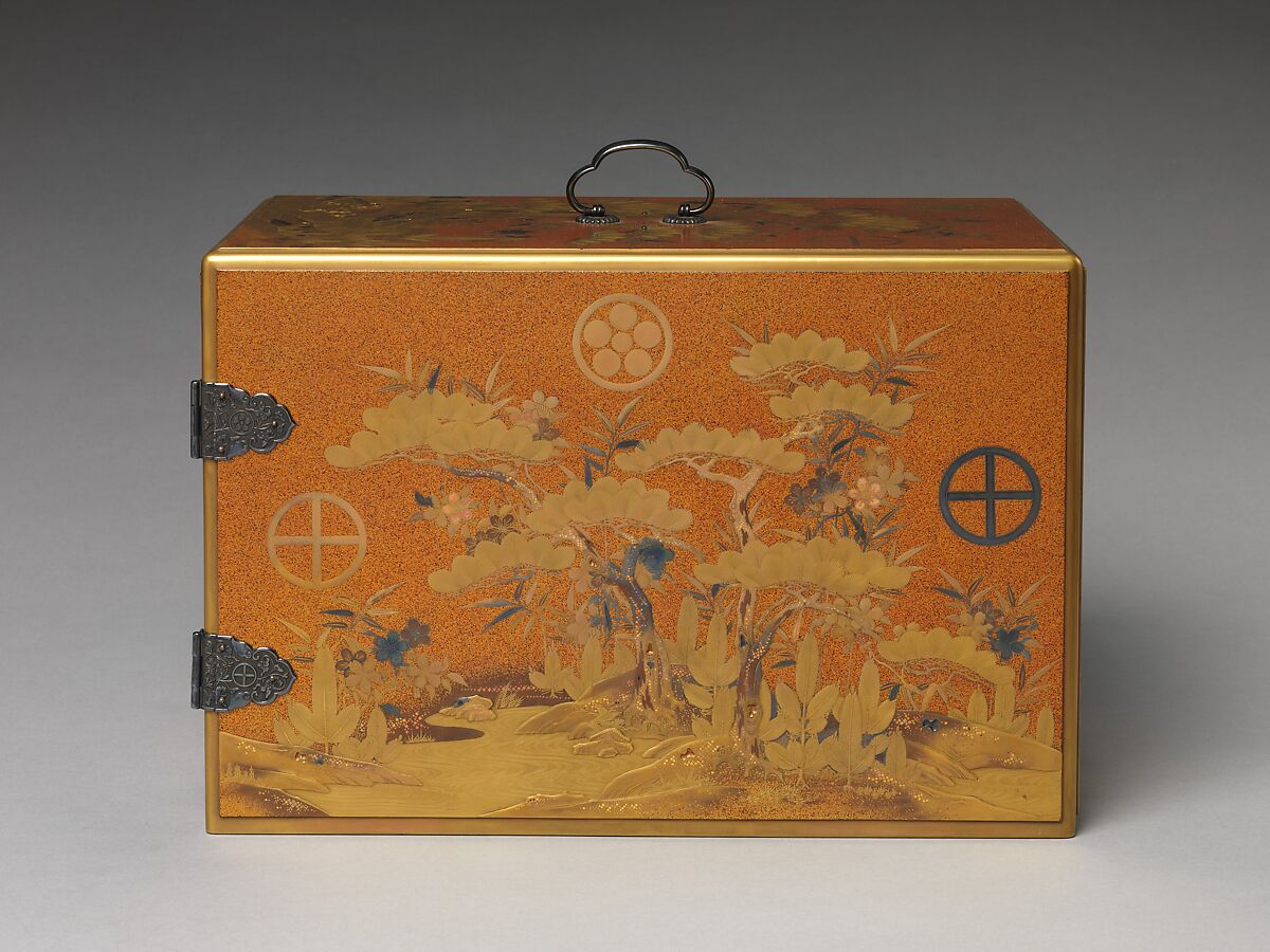 Cabinet with Design of Pine, Bamboo, and Cherry Blossom, Sprinkled gold on lacquer (maki-e), Japan