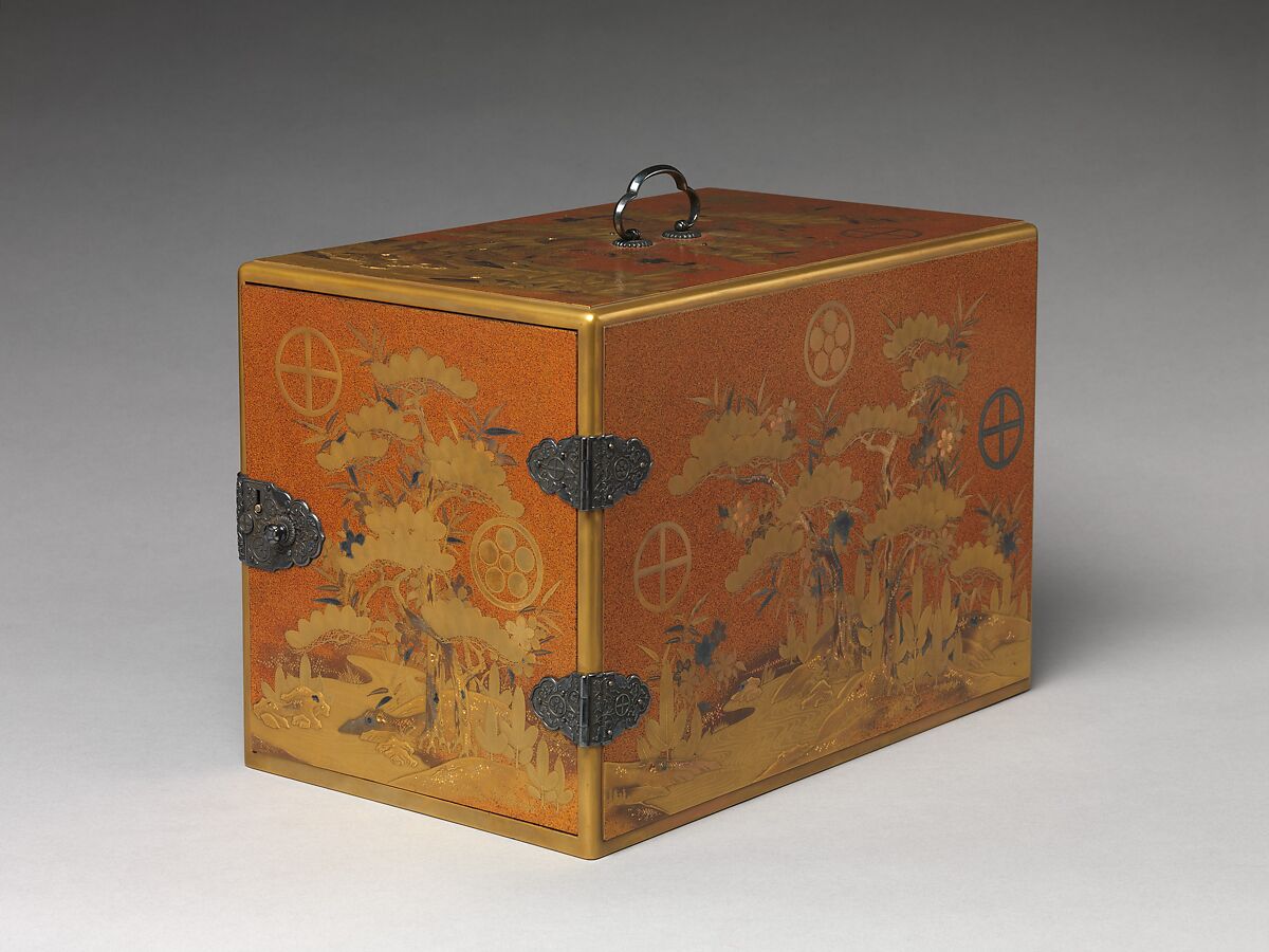 Cabinet with Design of Pine, Bamboo, and Cherry Blossom, Sprinkled gold on lacquer (maki-e), Japan 