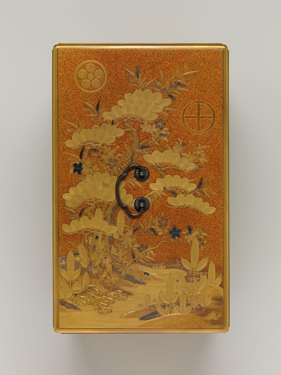 Cabinet with Design of Pine, Bamboo, and Cherry Blossom, Sprinkled gold on lacquer (maki-e), Japan