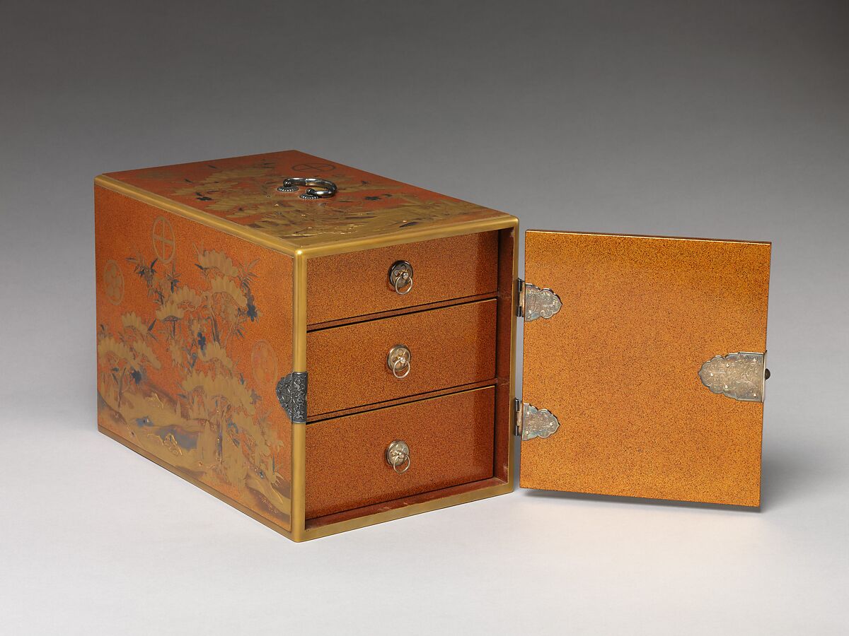 Cabinet with Design of Pine, Bamboo, and Cherry Blossom, Sprinkled gold on lacquer (maki-e), Japan