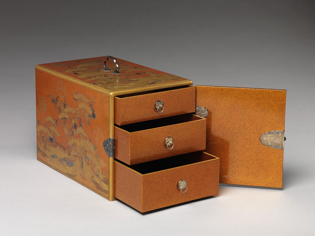 Cabinet with Design of Pine, Bamboo, and Cherry Blossom, Sprinkled gold on lacquer (maki-e), Japan