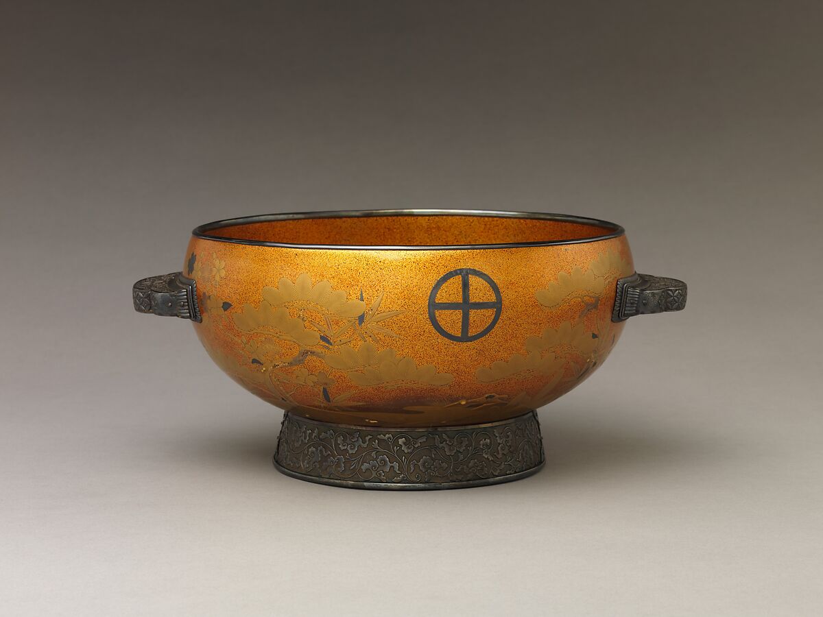 Bowl with Design of Pine, Bamboo, and Cherry Blossom, Sprinkled gold on lacquer (maki-e), Japan