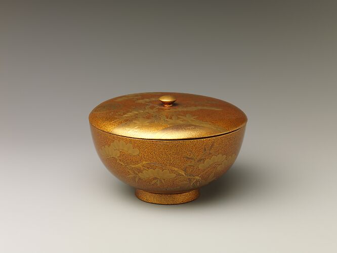 Covered Bowl with Design of Pine, Bamboo, and Cherry Blossom