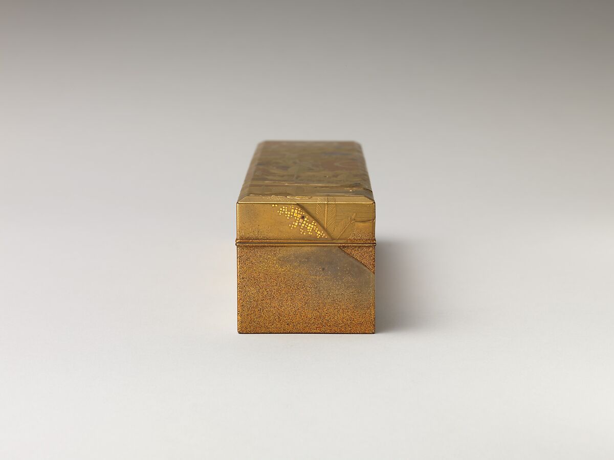 Covered Box with Design of Pine, Bamboo, and Cherry Blossom, Sprinkled gold on lacquer (maki-e), Japan