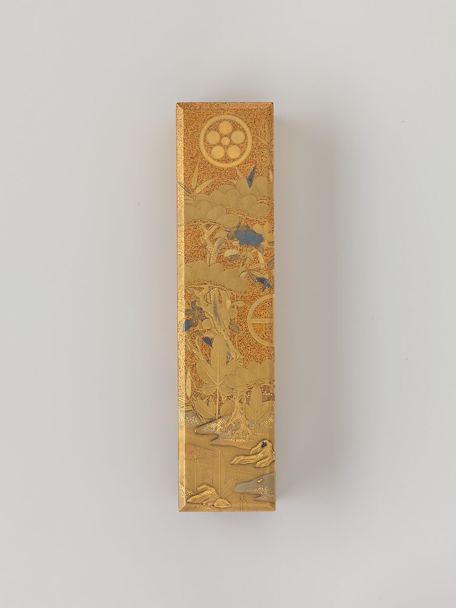 Covered Box with Design of Pine, Bamboo, and Cherry Blossom, Sprinkled gold on lacquer (maki-e), Japan