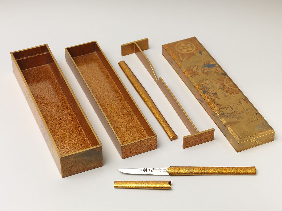 Covered Box with Design of Pine, Bamboo, and Cherry Blossom, Sprinkled gold on lacquer (maki-e), Japan