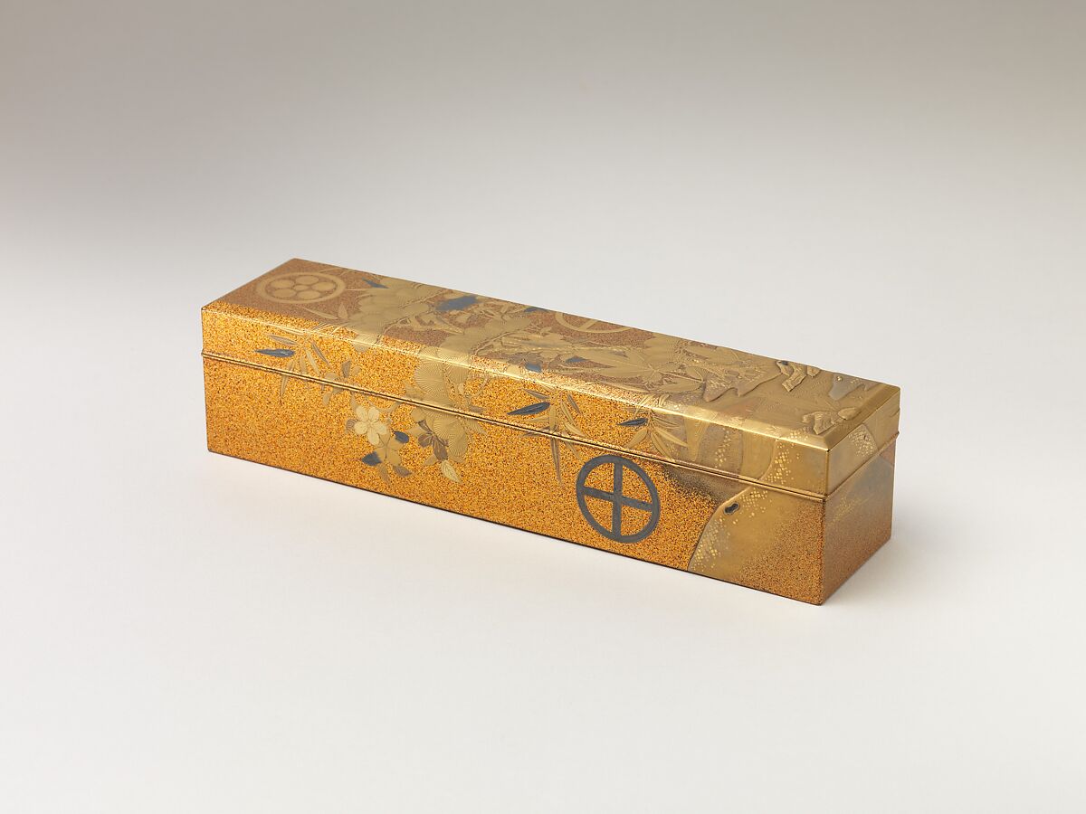 Covered Box with Design of Pine, Bamboo, and Cherry Blossom, Sprinkled gold on lacquer (maki-e), Japan 