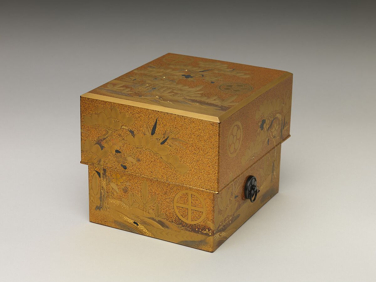 Box with Design of Pine, Bamboo, and Cherry Blossom, Sprinkled gold on lacquer (maki-e), Japan