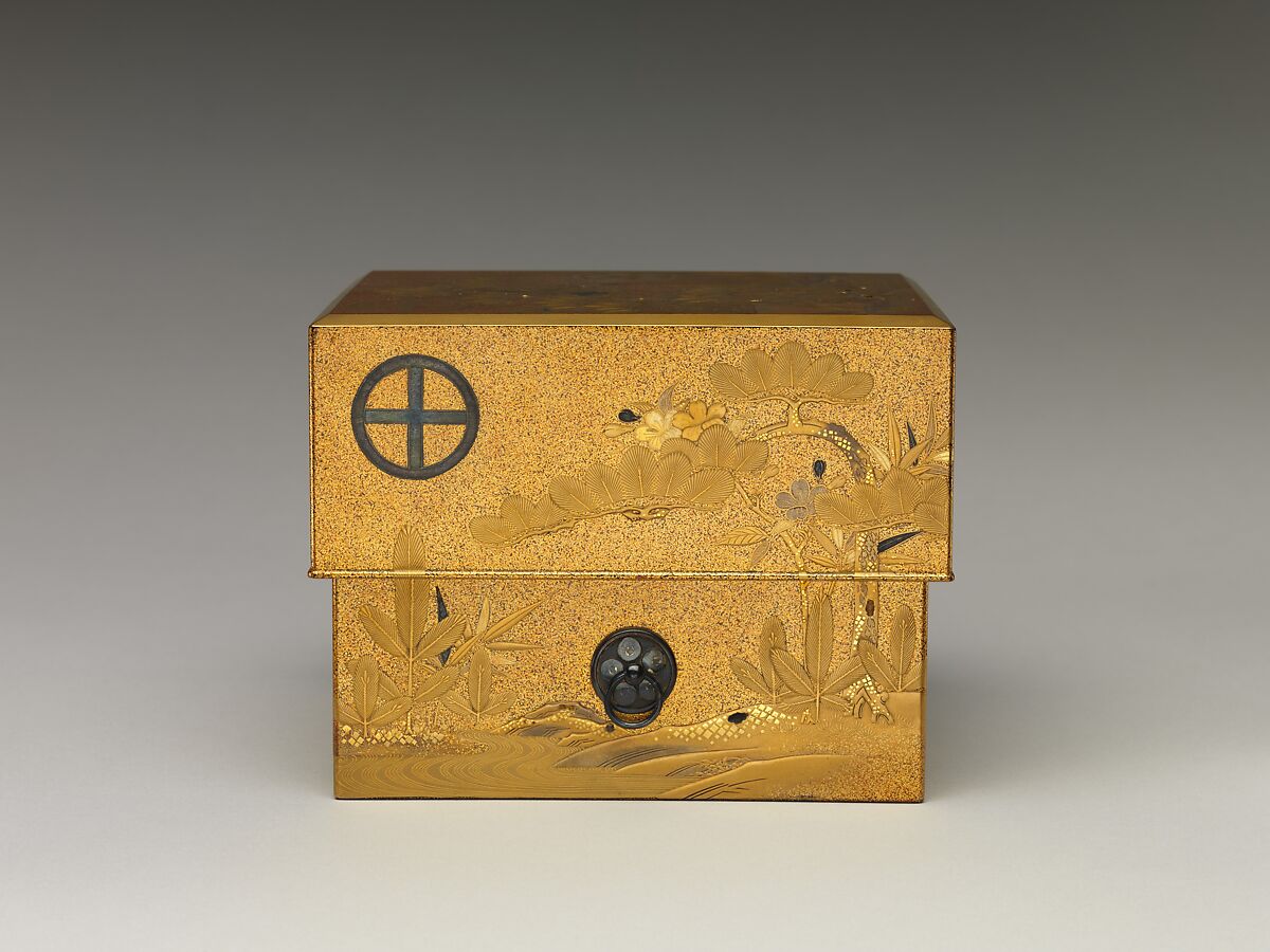 Box with Design of Pine, Bamboo, and Cherry Blossom, Sprinkled gold on lacquer (maki-e), Japan