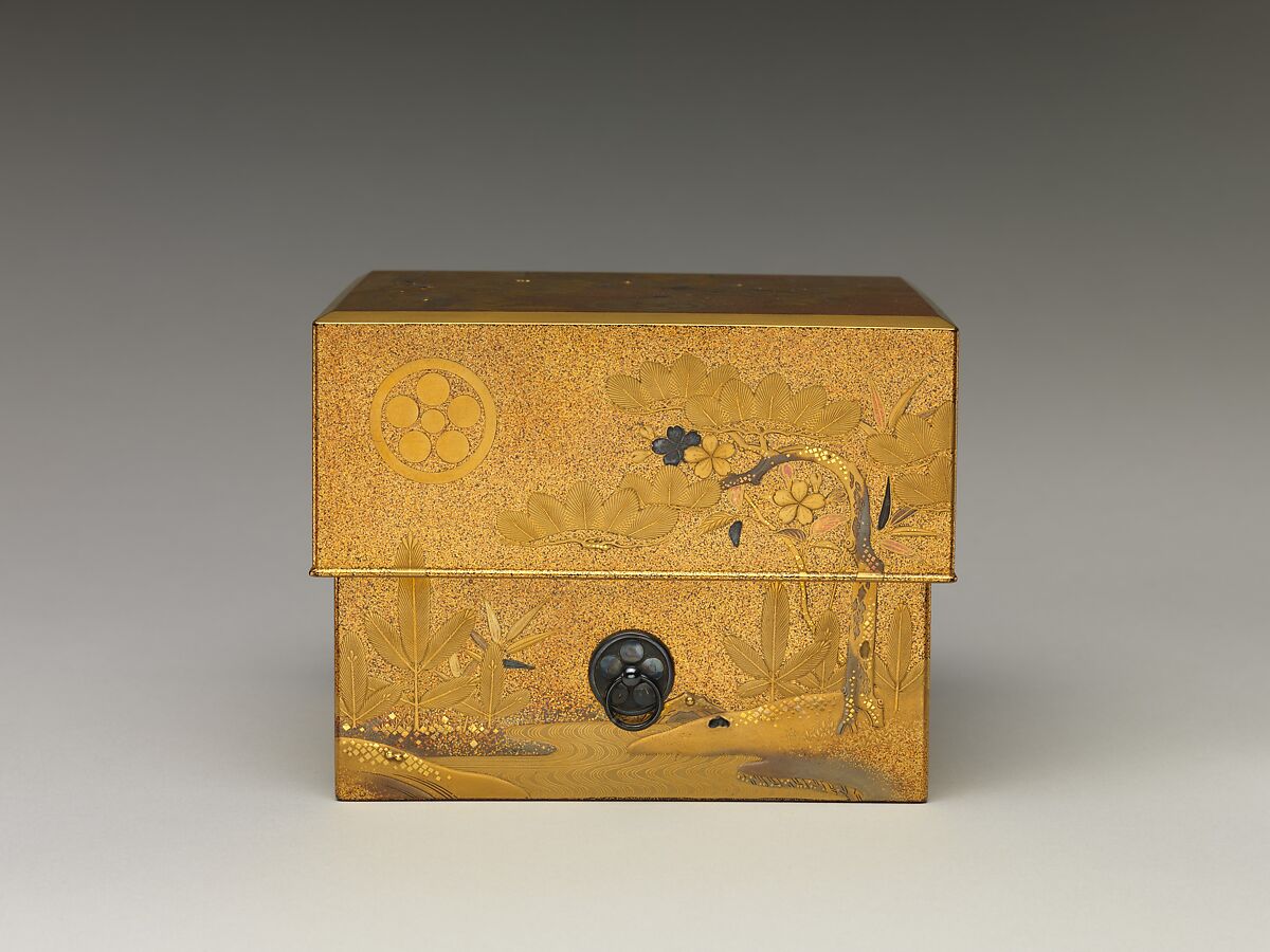 Box with Design of Pine, Bamboo, and Cherry Blossom, Sprinkled gold on lacquer (maki-e), Japan