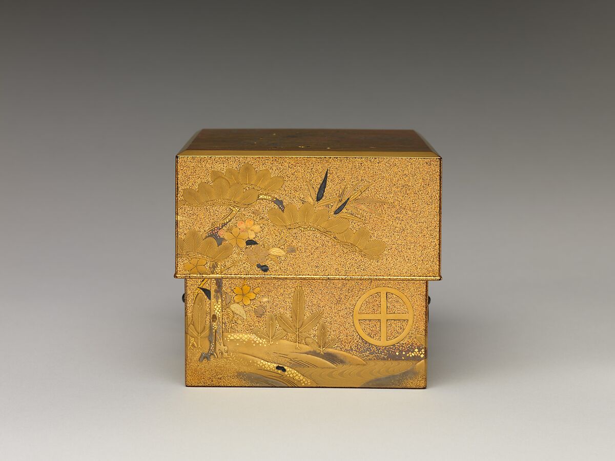 Box with Design of Pine, Bamboo, and Cherry Blossom, Sprinkled gold on lacquer (maki-e), Japan