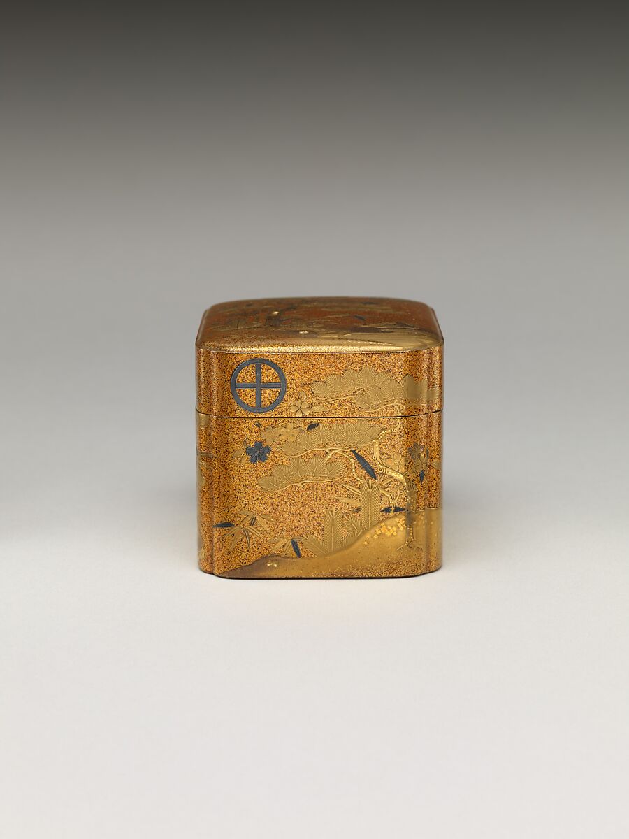 Box with Design of Pine, Bamboo, and Cherry Blossom, Sprinkled gold on lacquer (maki-e), Japan