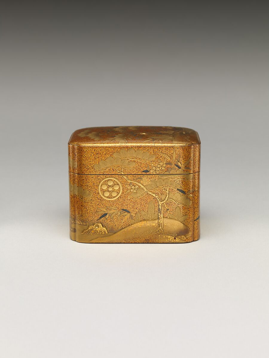 Box with Design of Pine, Bamboo, and Cherry Blossom, Sprinkled gold on lacquer (maki-e), Japan