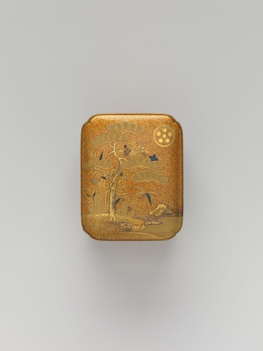 Box with Design of Pine, Bamboo, and Cherry Blossom, Sprinkled gold on lacquer (maki-e), Japan