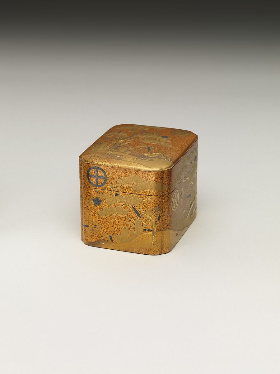 Box with Design of Pine, Bamboo, and Cherry Blossom, Sprinkled gold on lacquer (maki-e), Japan 