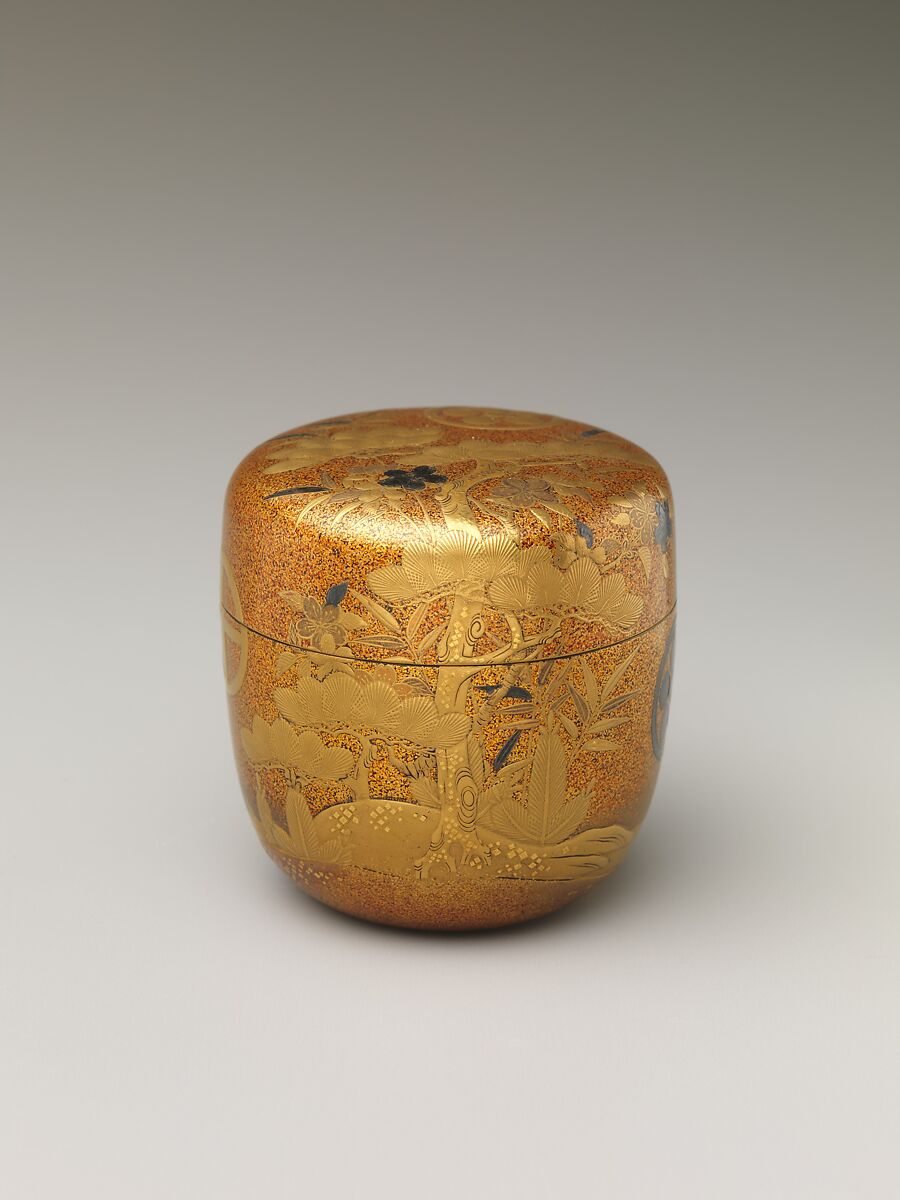 Box with Design of Pine, Bamboo, and Cherry Blossom, Sprinkled gold on lacquer (maki-e), Japan 