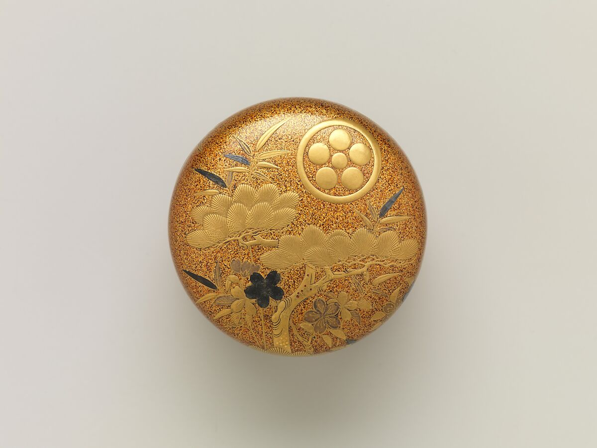 Box with Design of Pine, Bamboo, and Cherry Blossom, Sprinkled gold on lacquer (maki-e), Japan