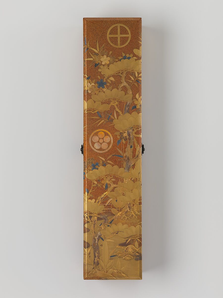 Box with Design of Pine, Bamboo, and Cherry Blossom, Sprinkled gold on lacquer (maki-e), Japan