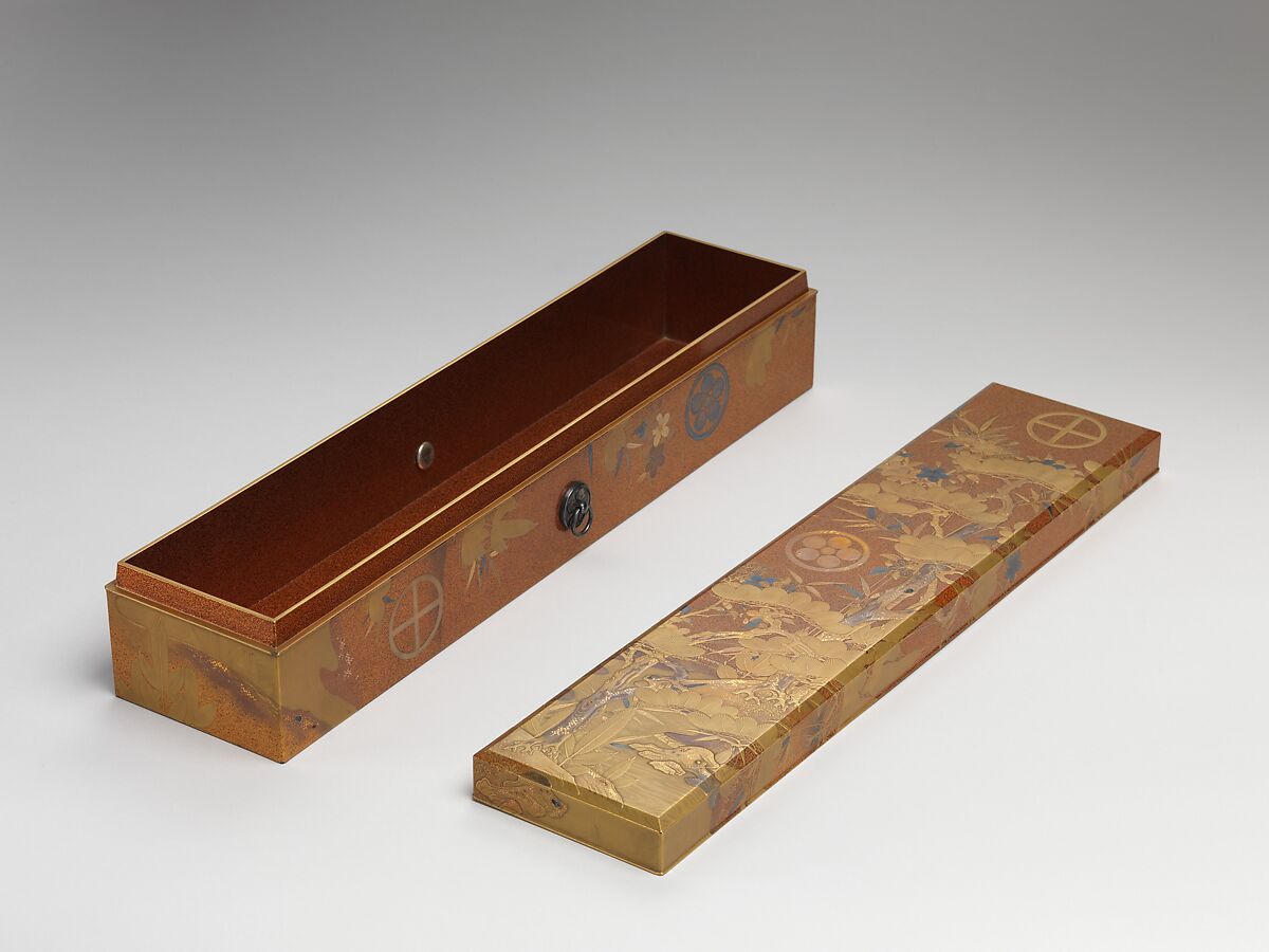 Box with Design of Pine, Bamboo, and Cherry Blossom, Sprinkled gold on lacquer (maki-e), Japan