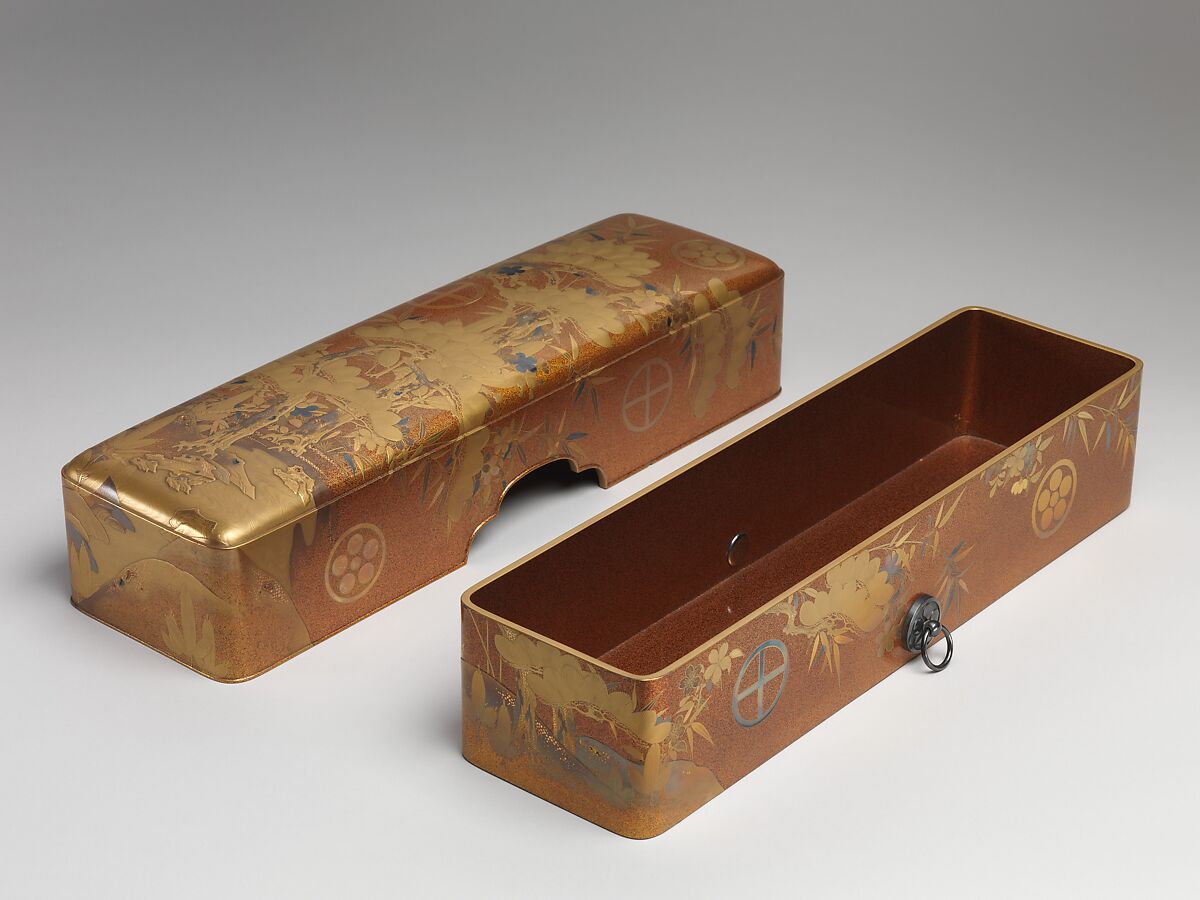 Box with Design of Pine, Bamboo, and Cherry Blossom, Sprinkled gold on lacquer (maki-e), Japan