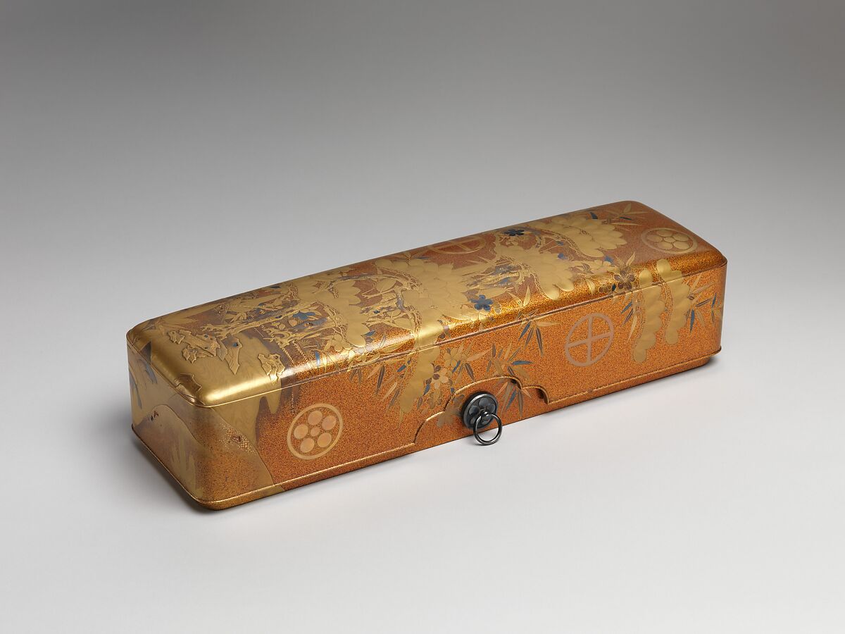 Box with Design of Pine, Bamboo, and Cherry Blossom, Sprinkled gold on lacquer (maki-e), Japan 