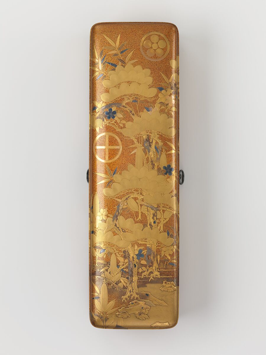 Box with Design of Pine, Bamboo, and Cherry Blossom, Sprinkled gold on lacquer (maki-e), Japan