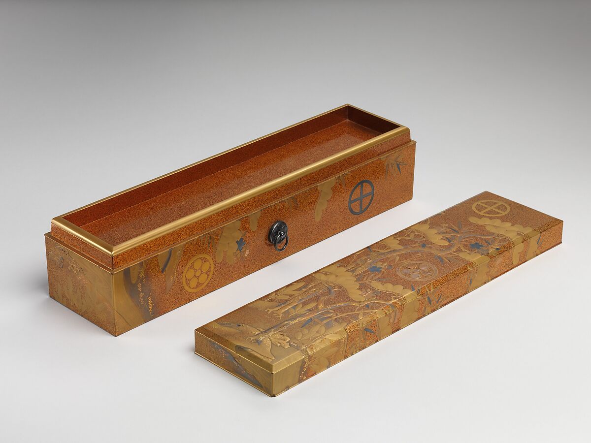 Box with Design of Pine, Bamboo, and Cherry Blossom, Sprinkled gold on lacquer (maki-e), Japan