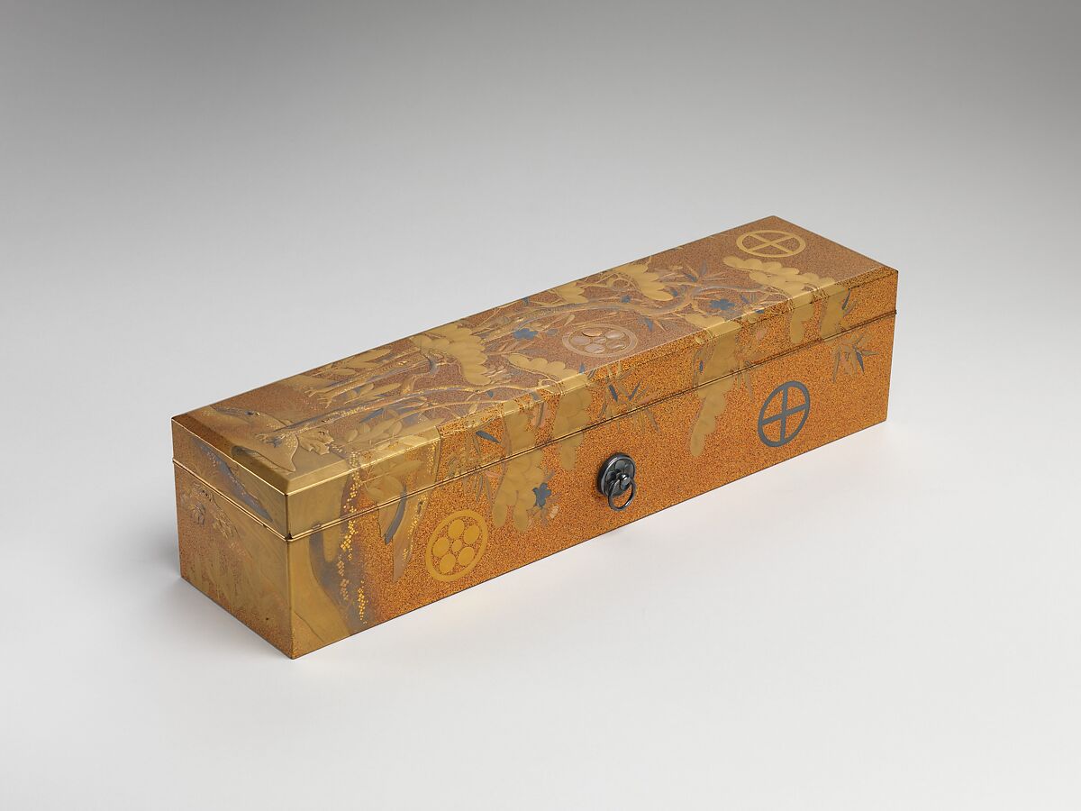 Box with Design of Pine, Bamboo, and Cherry Blossom, Sprinkled gold on lacquer (maki-e), Japan 