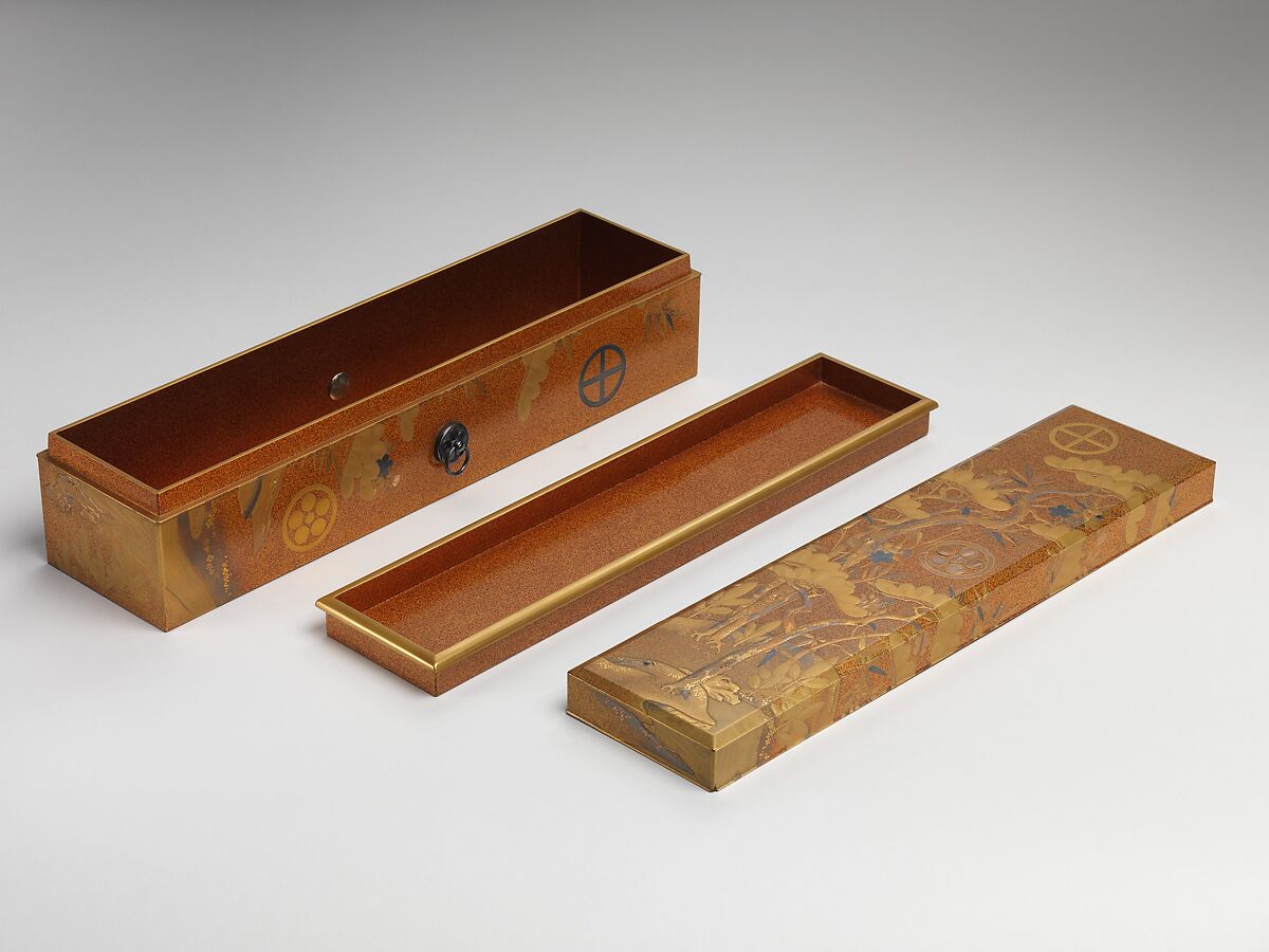 Box with Design of Pine, Bamboo, and Cherry Blossom, Sprinkled gold on lacquer (maki-e), Japan
