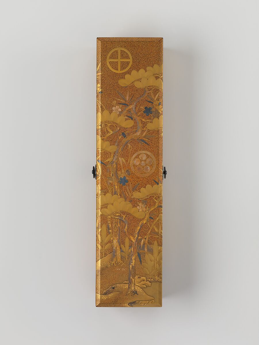 Box with Design of Pine, Bamboo, and Cherry Blossom, Sprinkled gold on lacquer (maki-e), Japan