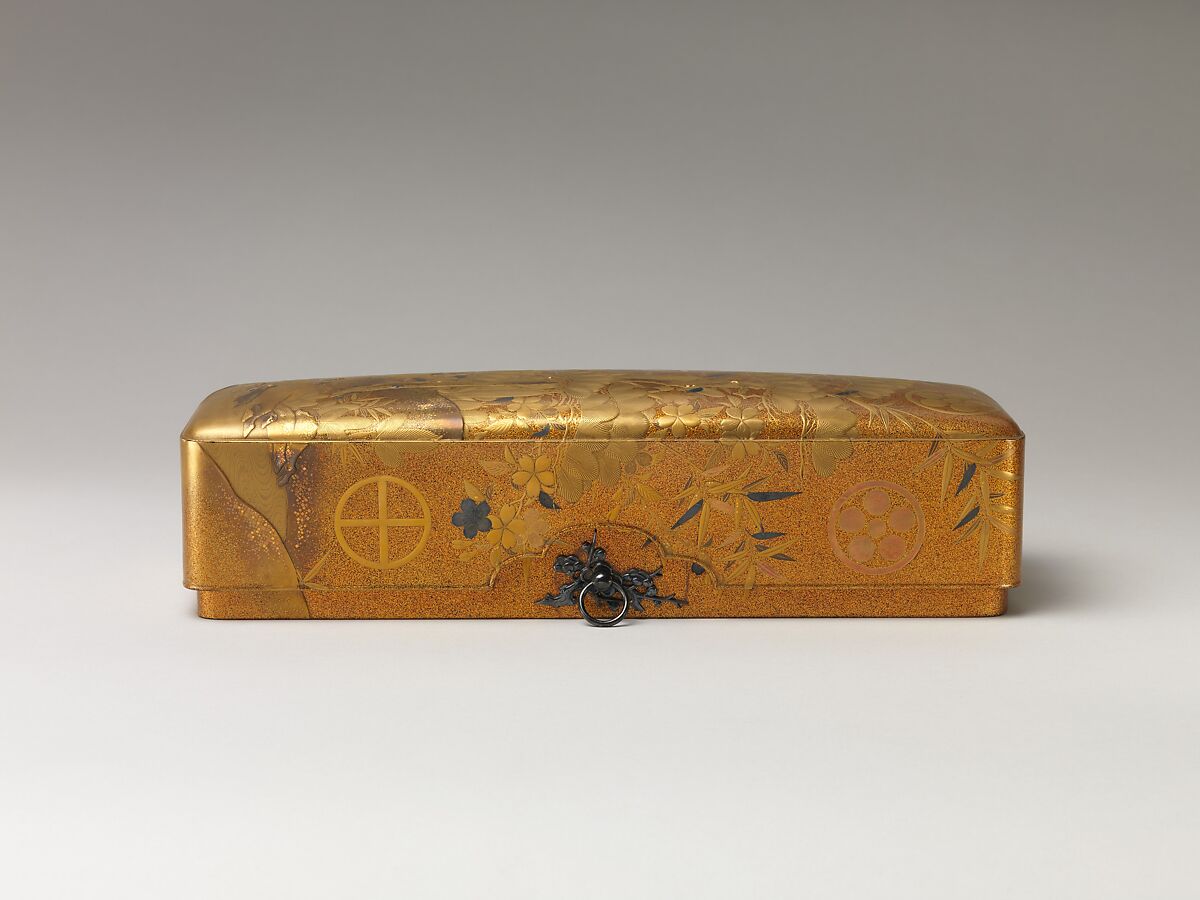 Box with Design of Pine, Bamboo, and Cherry Blossom, Sprinkled gold on lacquer (maki-e), Japan