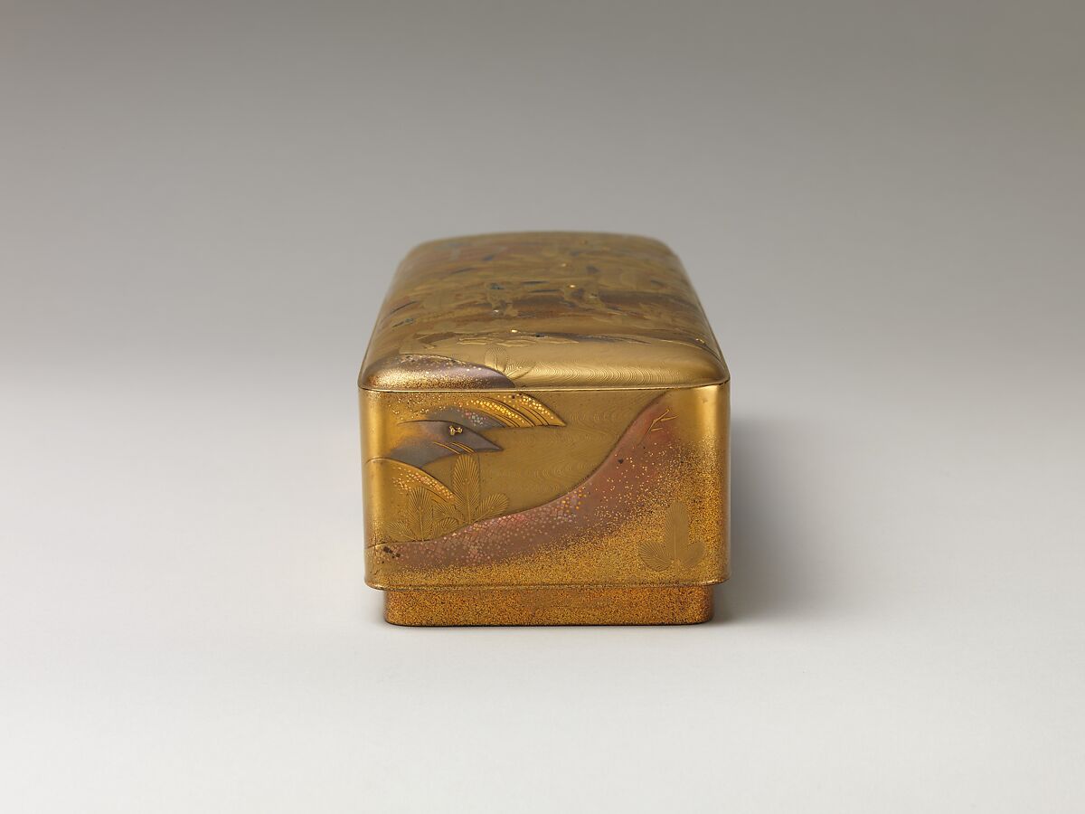 Box with Design of Pine, Bamboo, and Cherry Blossom, Sprinkled gold on lacquer (maki-e), Japan
