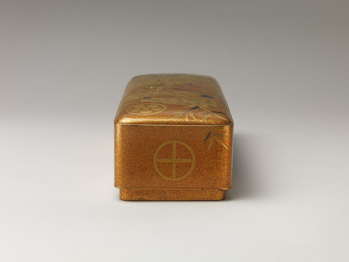 Box with Design of Pine, Bamboo, and Cherry Blossom, Sprinkled gold on lacquer (maki-e), Japan