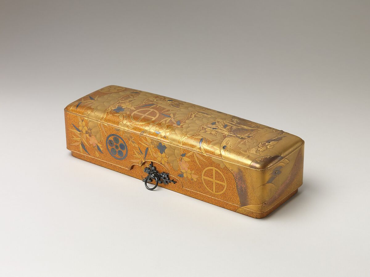 Box with Design of Pine, Bamboo, and Cherry Blossom, Sprinkled gold on lacquer (maki-e), Japan 