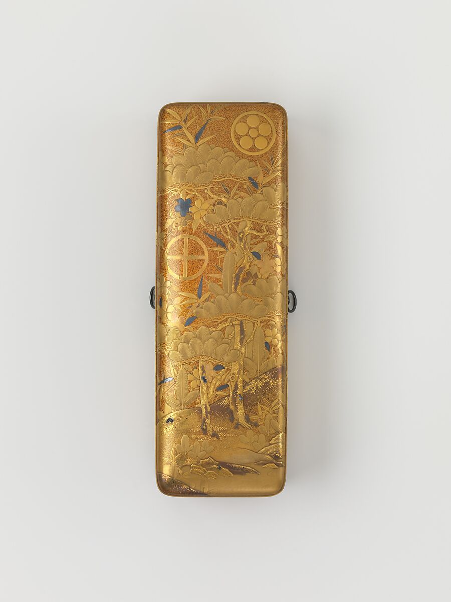 Box with Design of Pine, Bamboo, and Cherry Blossom, Sprinkled gold on lacquer (maki-e), Japan