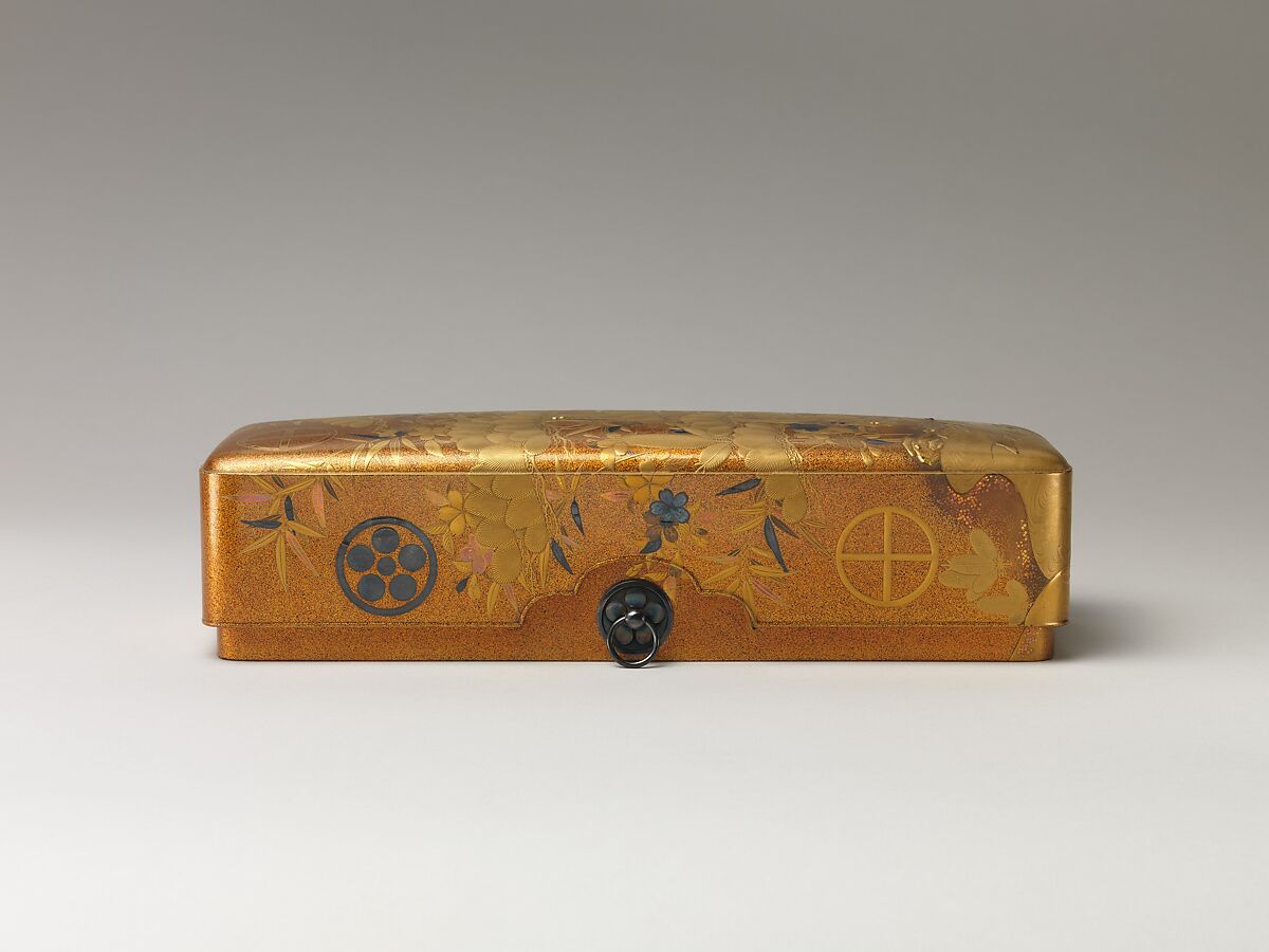 Box with Design of Pine, Bamboo, and Cherry Blossom, Sprinkled gold on lacquer (maki-e), Japan