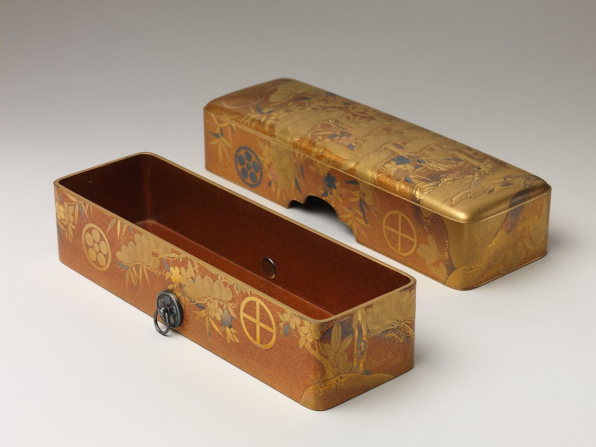 Box with Design of Pine, Bamboo, and Cherry Blossom, Sprinkled gold on lacquer (maki-e), Japan