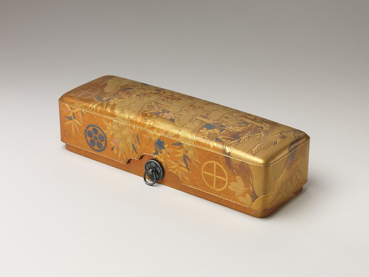 Box with Design of Pine, Bamboo, and Cherry Blossom, Sprinkled gold on lacquer (maki-e), Japan 