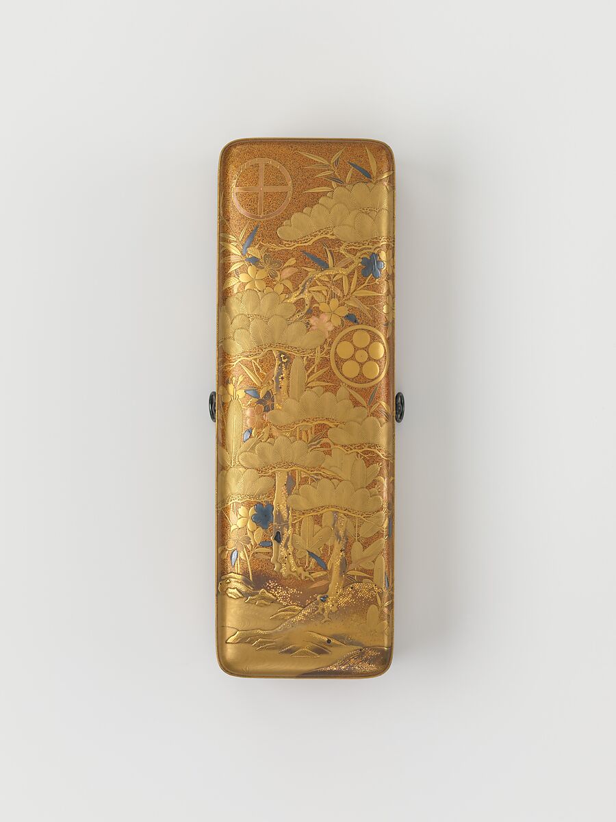 Box with Design of Pine, Bamboo, and Cherry Blossom, Sprinkled gold on lacquer (maki-e), Japan